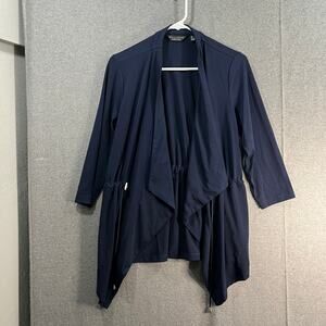 Every Day by Susan Graver Liquid Knit Anorak Style Cardigan Navy Size Small